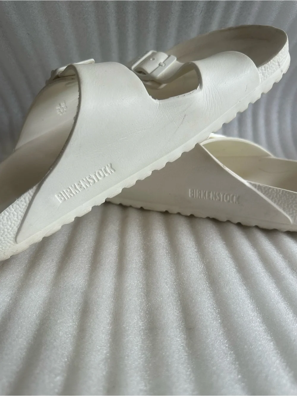 Men’s Birkenstock White Two-Strap Slide Sandals
